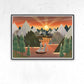 Sunset Lake Illustration Art for Kids in a frame on a wall