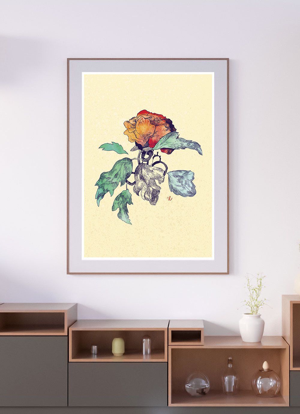 Sunset Rose Flower Illustration Print