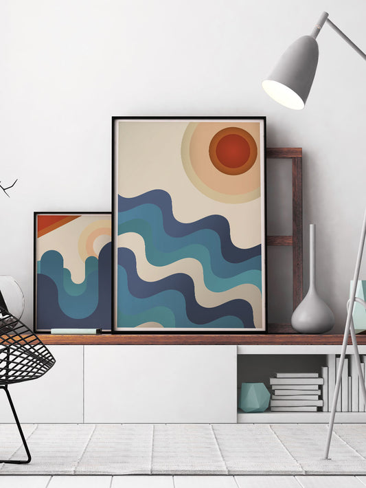 Sunshine Ocean Retro Art Print in a modern room