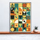 Retro Tone Shapes 70s Wall Poster in a frame on a shelf