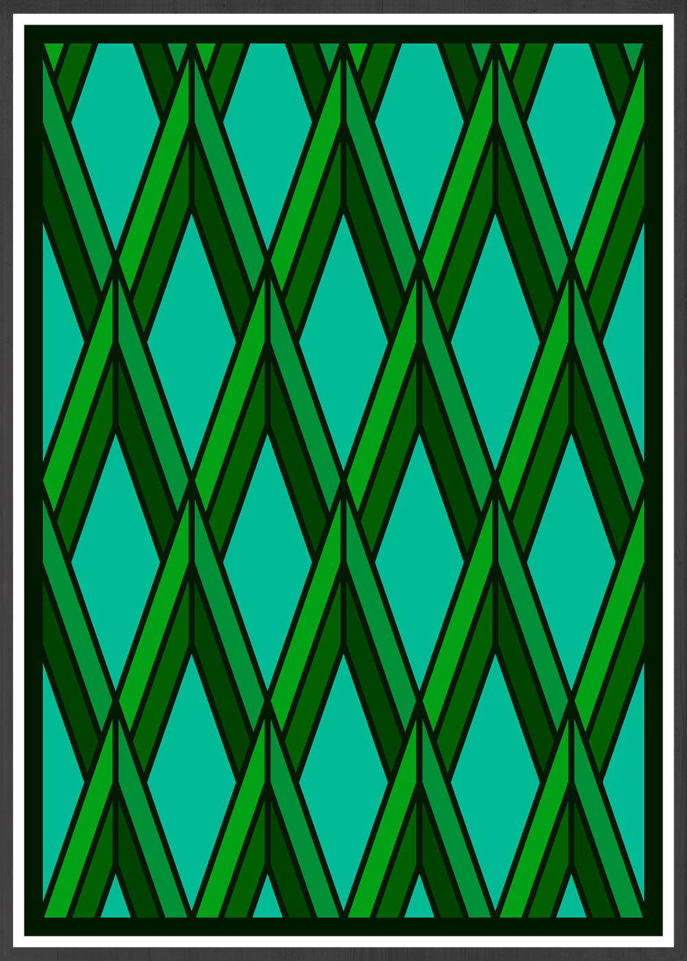 The Forest Green Geometric Art Print in frame