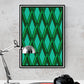 The Forest Green Geometric Art Print in a frame on a wall