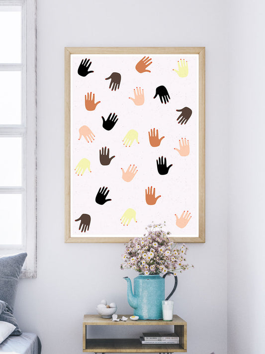 Together Hands Print Illustration on a wall