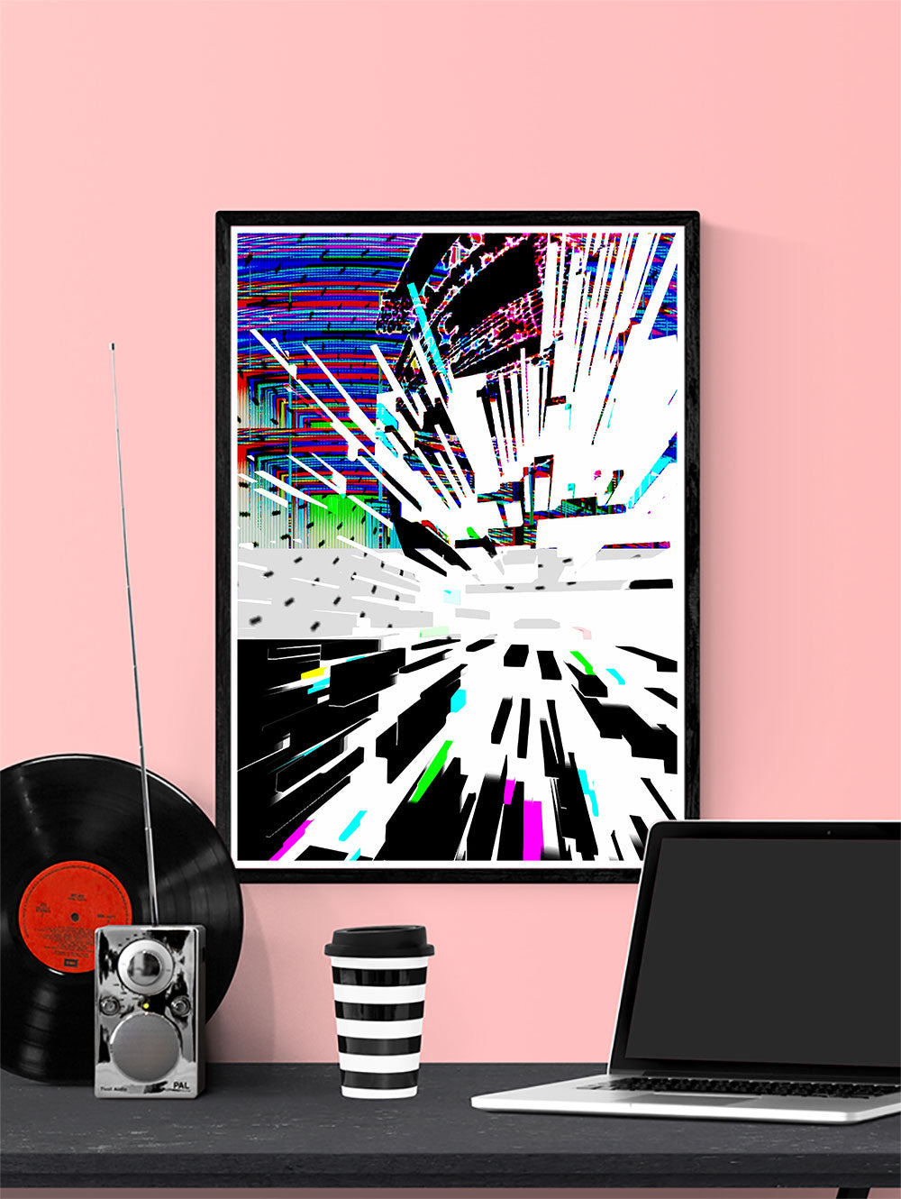 Watch Tower Glitch Poster Print in a frame on a wall