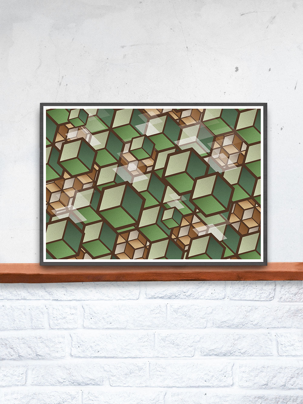 Woodland Cubes 3D Cube Wall Art on a shelf